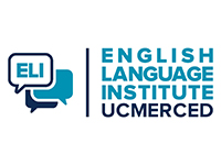 graphic of three overlapping speech bubbles on the left and text on the right that reads: English Language Institute UC Merced