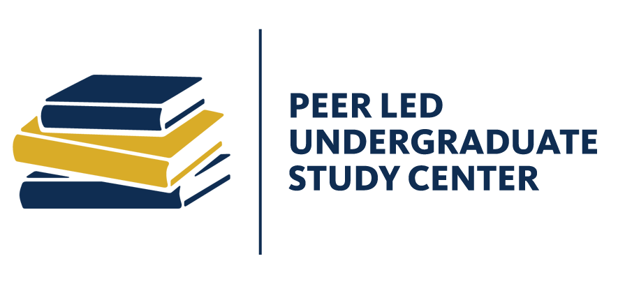 graphic of a stack of books on the left and text on the right that reads: Peer Lead Undergraduate Study Center